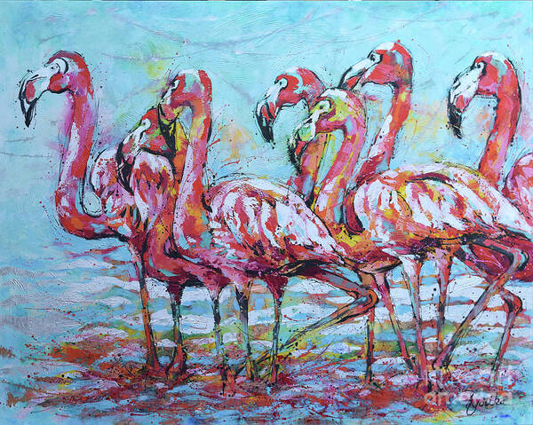  Art Print featuring the painting Flamingos by Jyotika Shroff