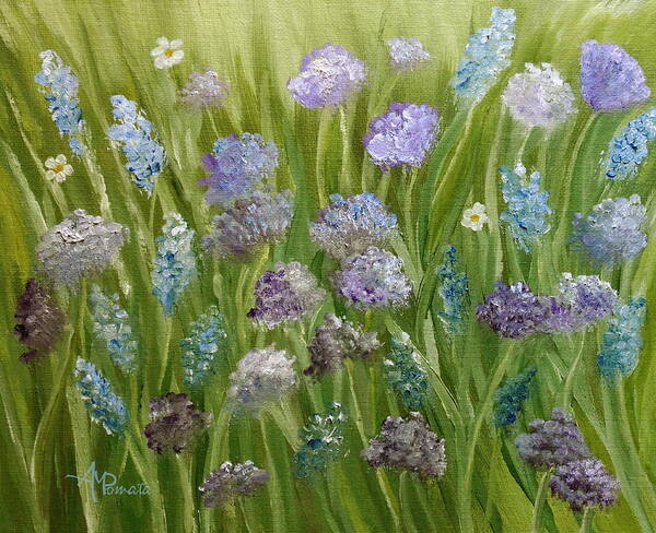 Lilac Art Print featuring the painting Flowers Field by Angeles M Pomata