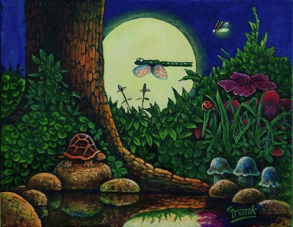 Full Moon Art Print featuring the painting Forest Never Sleeps Chapter- Full Moon by Michael Frank