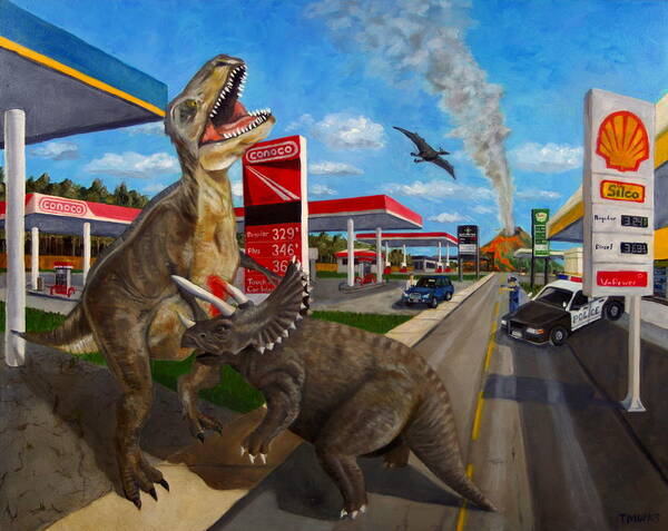 Dinosaurs Art Print featuring the painting Fossil Fuel by Thomas Weeks
