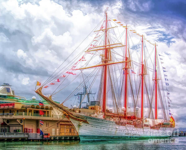 Ship Art Print featuring the photograph Four Masted Schooner in Port by Sue Melvin