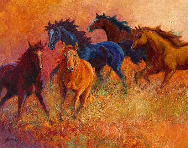 Horses Art Print featuring the painting Free Range - Wild Horses by Marion Rose