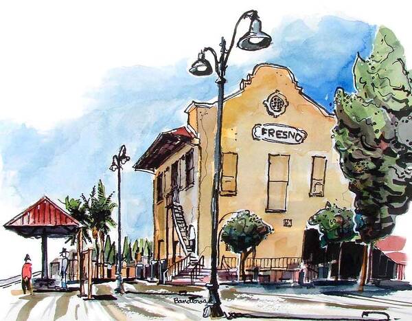 Railroads Art Print featuring the painting Old Fresno Depot by Terry Banderas