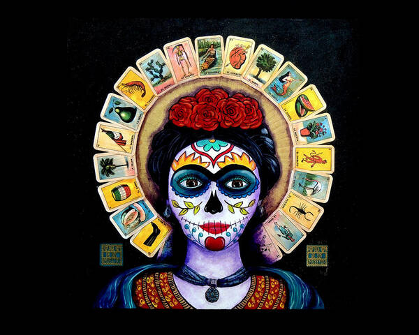 Dia De Los Muertos Art Print featuring the painting Frida Loteria by Candy Mayer