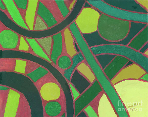 Geometric Art Print featuring the painting Geometric Study Green on Copper by Ania M Milo