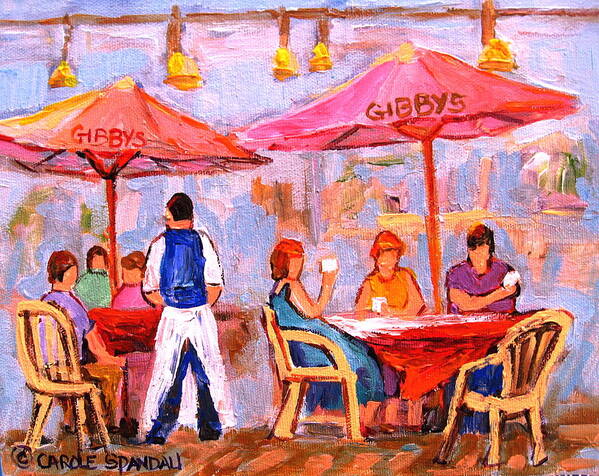 Gibbys Restaurant Montreal Street Scenes Art Print featuring the painting Gibbys Cafe by Carole Spandau