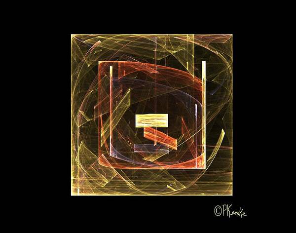 Abstract Art Print featuring the digital art Golden Cube by Patricia Kemke
