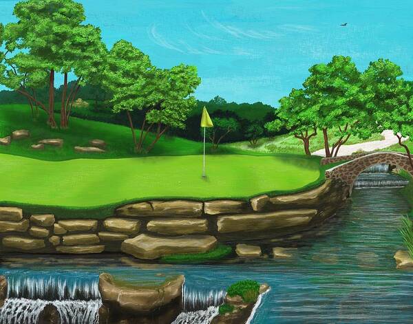 Golf Art Print featuring the digital art Golf Green Hole 16 by Troy Stapek