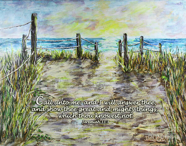 Beach Art Print featuring the digital art Grassy Beach Post Morning 2 Jeremiah 33 by Janis Lee Colon