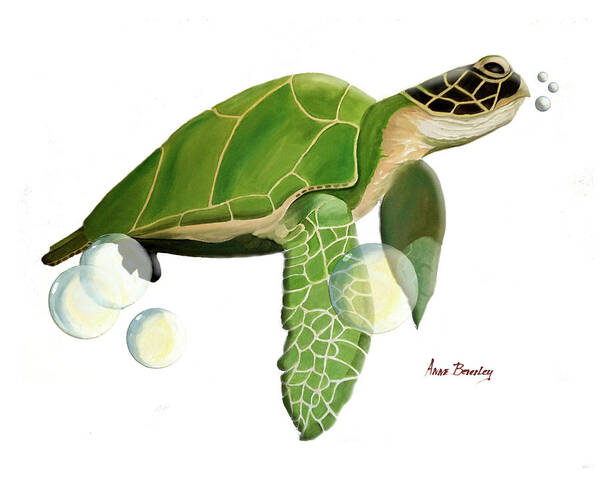 Green Turtle Art Print featuring the painting Green Turtle by Anne Beverley-Stamps