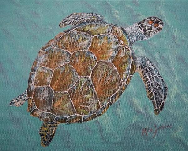 Green Turtle Art Print featuring the painting Green Turtle by Mike Jenkins
