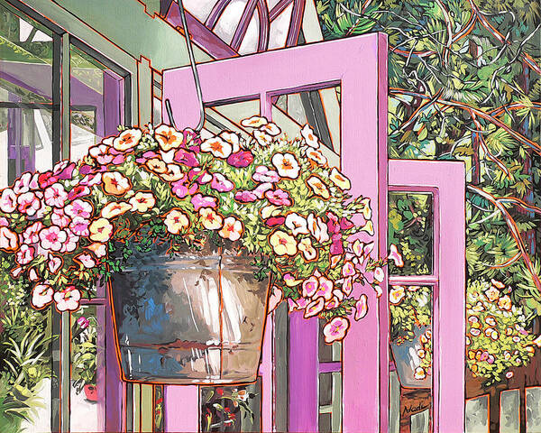 Carter Garden Art Print featuring the painting Greenhouse Doors by Nadi Spencer