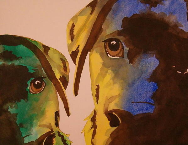 Labrador Art Print featuring the painting Guiness Green and Bella Blue by Lynn Babineau