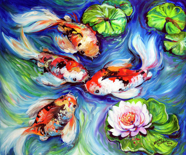 Koi Art Print featuring the painting Happiness Koi by Marcia Baldwin