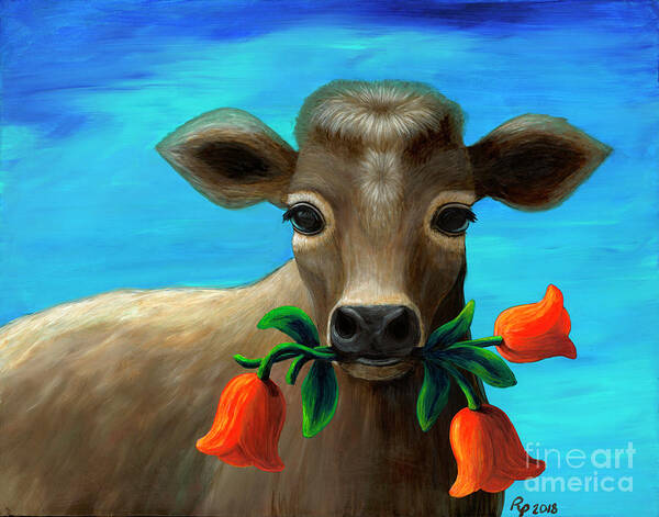 Rebecca Art Print featuring the painting Happy Cow by Rebecca Parker