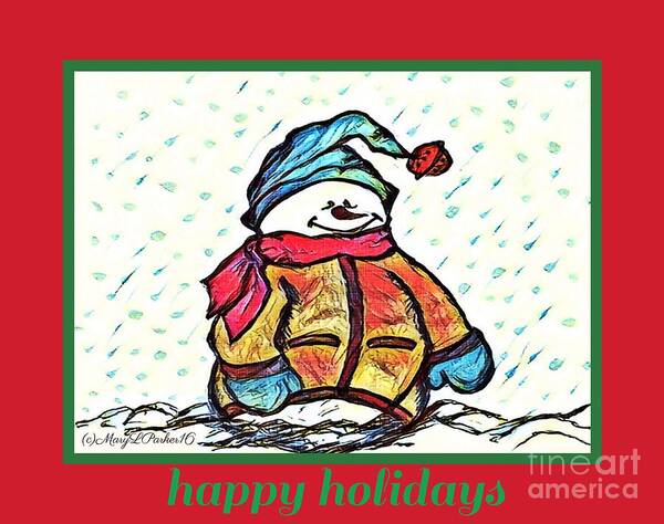 Happy Art Print featuring the mixed media Happy Holidays Snowman by MaryLee Parker