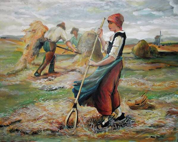 Landscape Art Print featuring the painting Hay Field Workers by Mike Benton