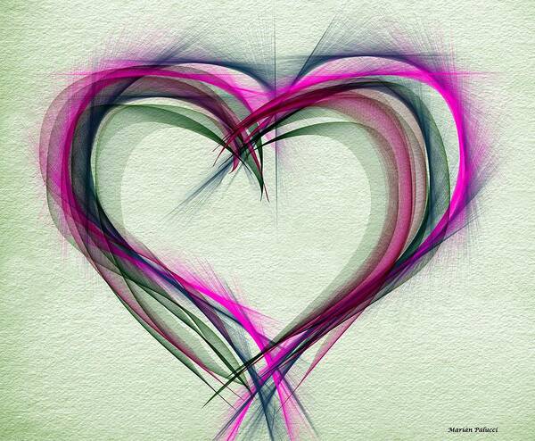 Heart Art Print featuring the digital art Heart of Many Colors by Marian Lonzetta