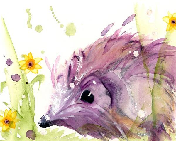 Hedgehog Watercolor Art Print featuring the painting Hedgehog In The Wildflowers by Dawn Derman