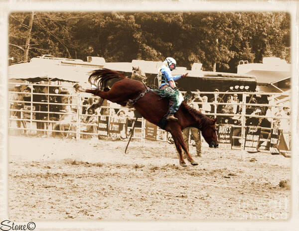 Sepia Art Print featuring the photograph Helluva Rodeo-The Ride 4 by September Stone
