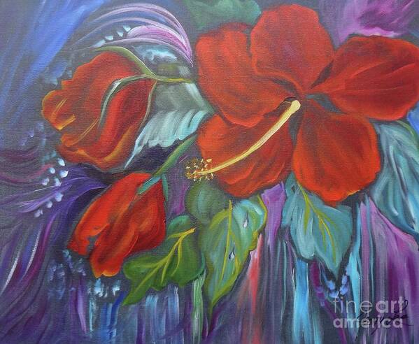 Hibiscus Art Print featuring the painting Hibiscus Whimsy by Jenny Lee