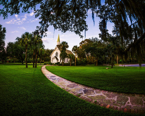 Epworth By The Sea Art Print featuring the photograph His Light Shines Beyond Oaks and Palms by Chris Bordeleau