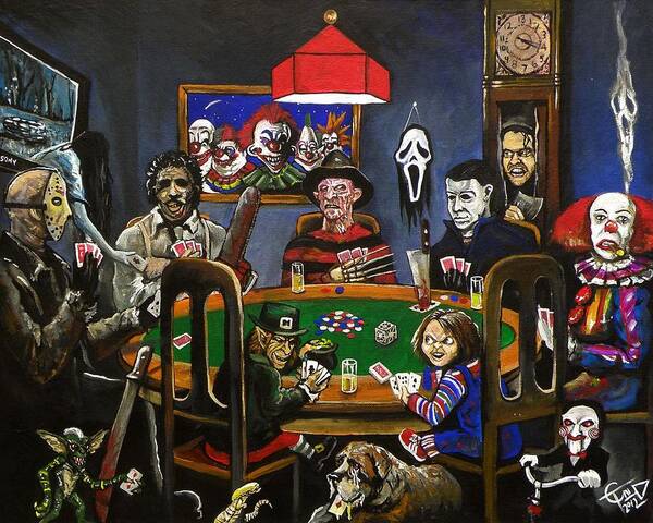 Horror Art Print featuring the painting Horror Card Game by Tom Carlton