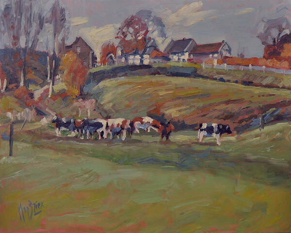 Schweiberg Art Print featuring the painting Houses and cows in Schweiberg by Nop Briex
