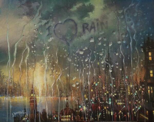 Rain Art Print featuring the painting I Love Rain by Tom Shropshire