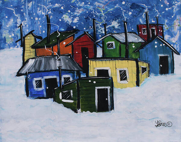Ice Shanty Art Print featuring the painting Ice Shantys by Terri Einer