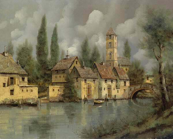 River Art Print featuring the painting Il Borgo Sul Fiume by Guido Borelli