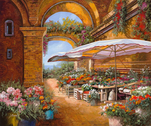 Market Art Print featuring the painting Il Mercato Sotto Le Arcate by Guido Borelli