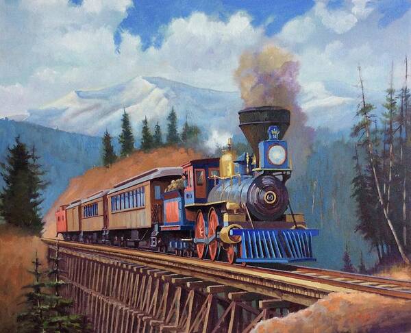 Steam Art Print featuring the painting In the Rockies by Mike Jeffries