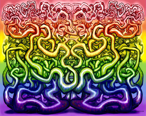 Interwoven Art Print featuring the digital art Twisted Connected Colors by Kevin Middleton