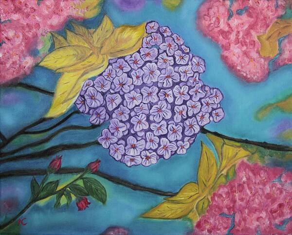 Flowers Art Print featuring the painting Into the Blue by Neslihan Ergul Colley