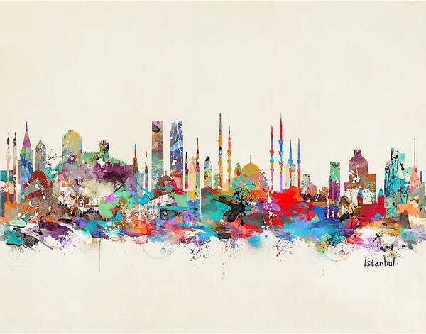 Istanbul Turkey Skyline Art Print featuring the painting Istanbul Turkey by Bri Buckley