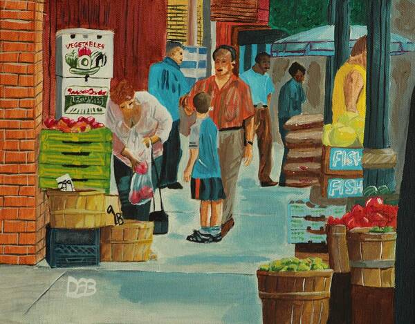 Cityscape Art Print featuring the painting Jame St Fish Market by David Bigelow