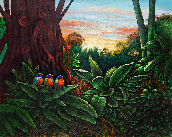 Birds Art Print featuring the painting Jungle Harmony 3 by Michael Frank