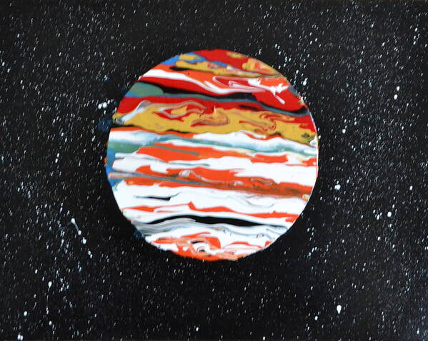This Is A Abstract Painting Of The Planet Jupiter. The Flow Technique Was Used With Acrylic Colors. The Five Acrylic Colors Used Were Poured In A Circle Area Tilted To Get This Affect. The Distant White Stars Were Also Included In This Painting. Art Print featuring the painting Jupiter by Martin Schmidt
