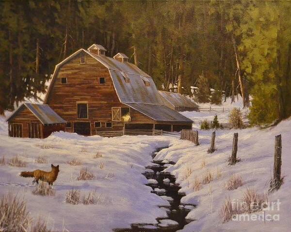 Barn Art Print featuring the painting Just Passing Through by Paul K Hill