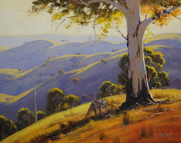 Gum Tree Art Print featuring the painting Kangaroo with Gum by Graham Gercken