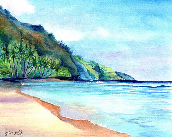 Ke'e Beach Art Print featuring the painting Ke'e Beach 2 by Marionette Taboniar