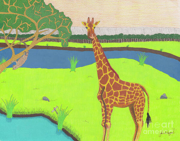 Africa Art Print featuring the drawing Keeping A Lookout by John Wiegand