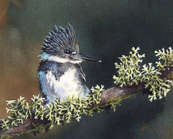 Bird Art Print featuring the painting Kingfisher II by Greg and Linda Halom