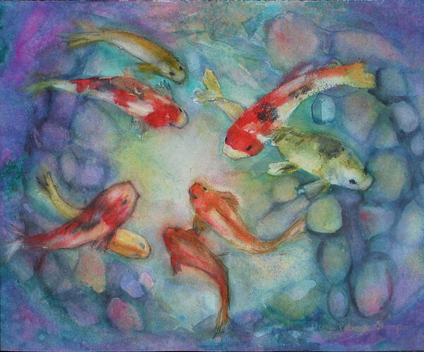 Multi Color Art Print featuring the painting Koi in Pond by Denice Palanuk Wilson