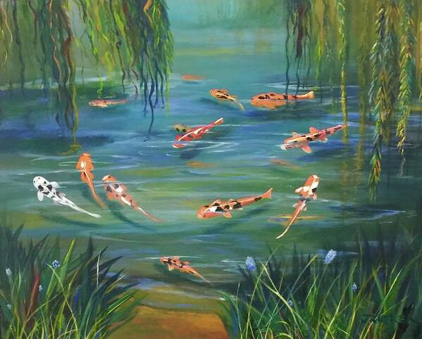 Koi Art Print featuring the painting Koi In The Willows by Jane Ricker