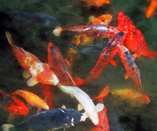koi Pond Art Print featuring the painting Koi Pond by Mark Taylor