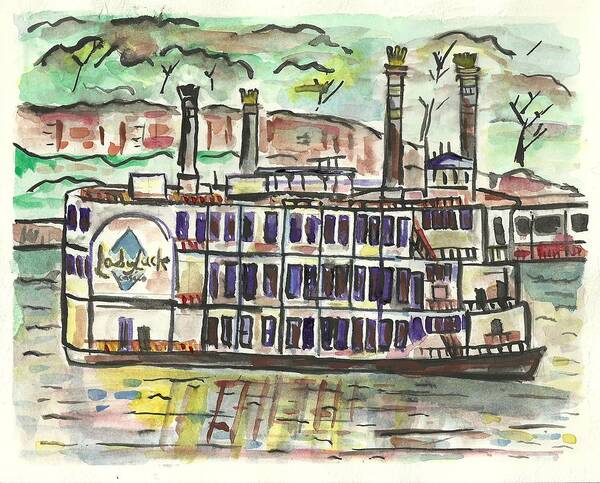 Mississippi River Art Print featuring the painting Lady Luck Casino by Matt Gaudian