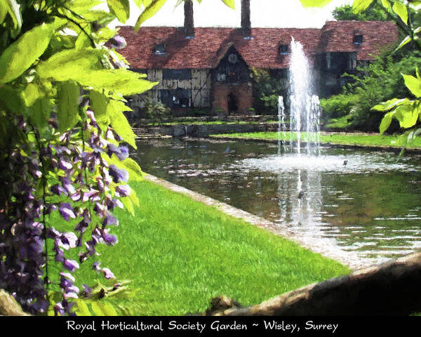 Lake Art Print featuring the digital art Lake and Fountain at RHS Wisley by Jayne Wilson