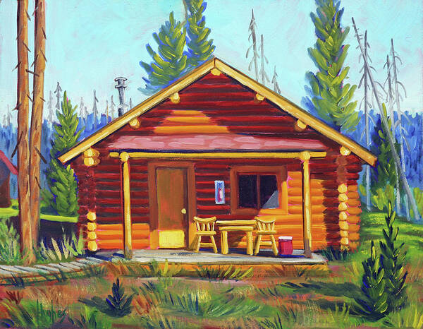 Cabin Art Print featuring the painting Lake Cabin by Kevin Hughes